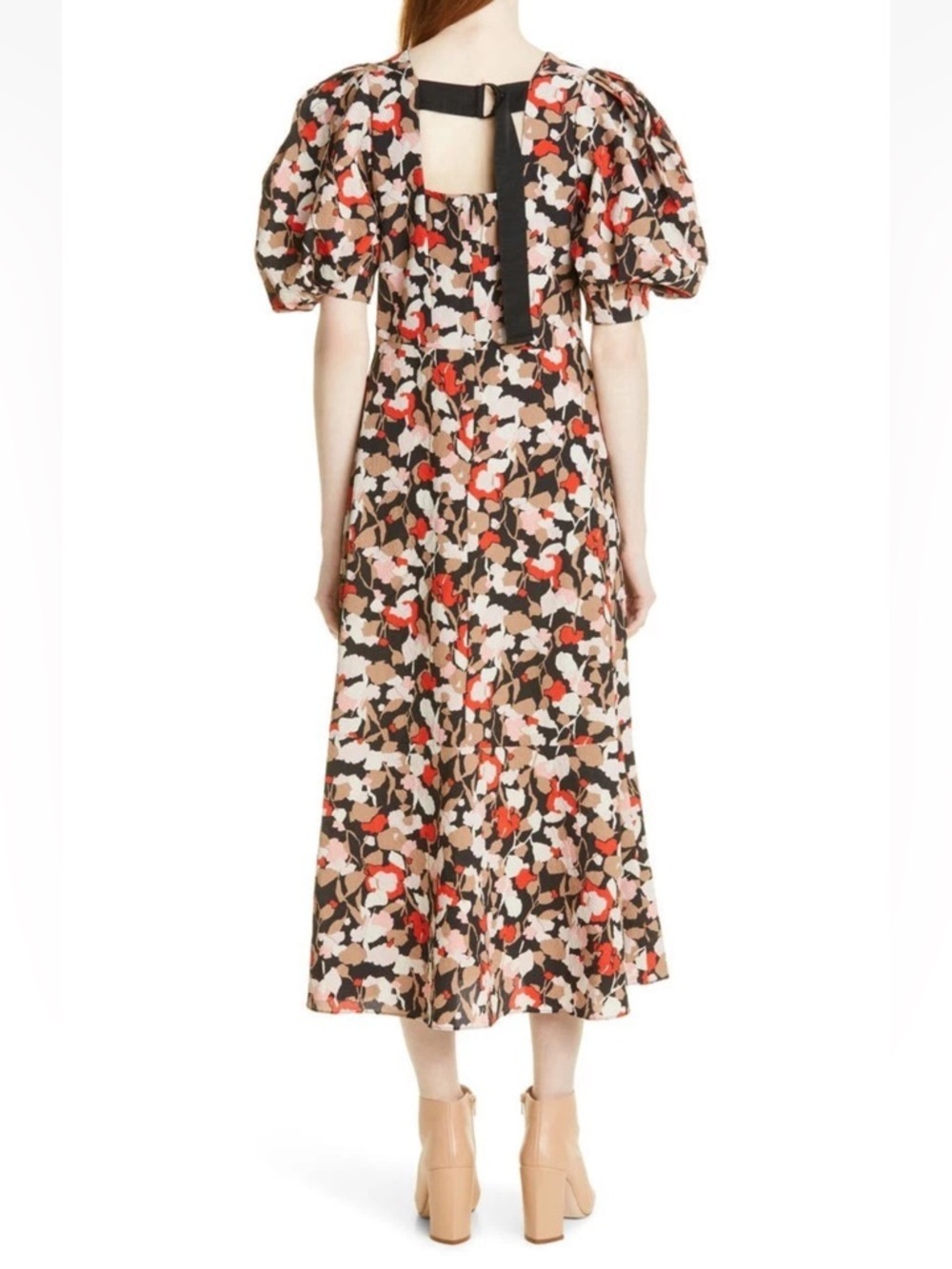 Ted Baker Black Floral Puff-Sleeve Midi Dress with Blush Accents size 2(us6) - Picture 3 of 16